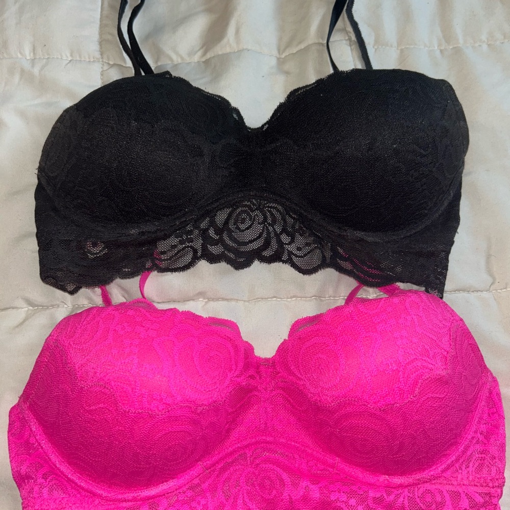 Victoria's Secret Black and Pink Lace Bras
